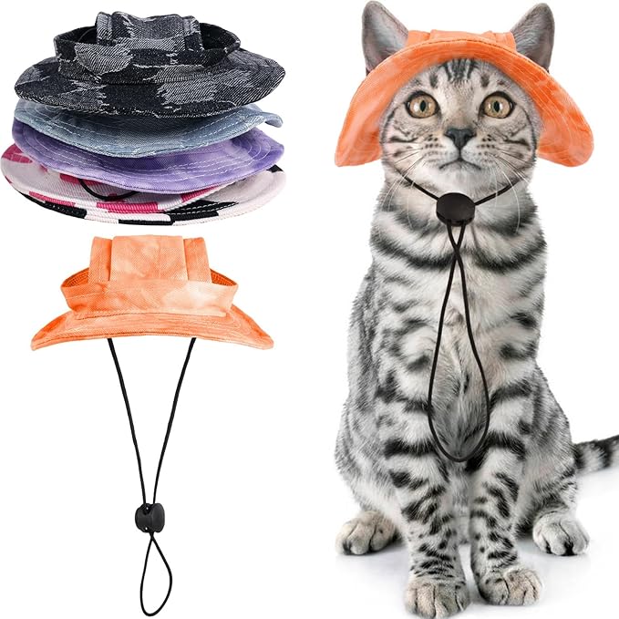 QBLEEV Cat Hats for Cats Only, Sphynx Hat with Ear Hole, Hairless Cat Cowboy Hats for Birthday Party Halloween, Kitten Headwear Sun Sombrero Caps, Chihuahua Sunscreen Baseball Outdoor Climbing Cap