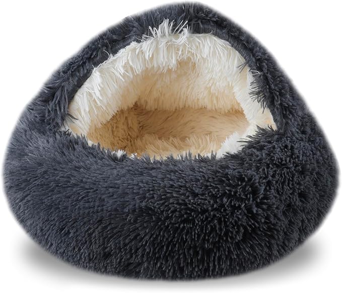 FORMYCATIE Cat Beds for Indoor Cats,Cat Cave for Puppy and Kitty,Calming Small Dog Bed for Small Dogs with Cover Cave,Cozy Warming Fluffy Washable Anti-Slip Pet Sleeping Bag(20 * 20inch,Dark Gray)