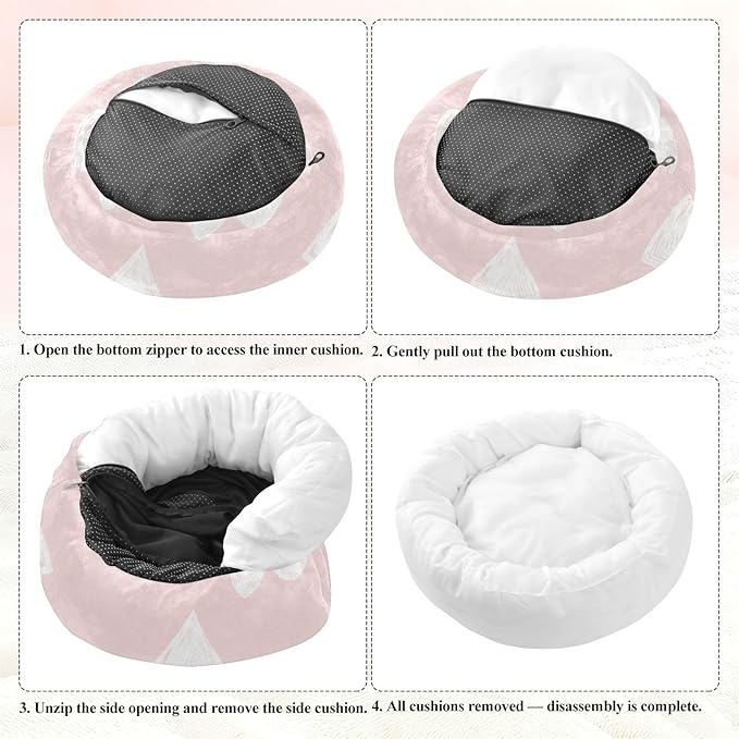 Valentine's Day Pink Heart Donut Pet Bed, Fluffy Cat Bed for Cats for Medium Sized Pets, Dog Supplies and Furniture