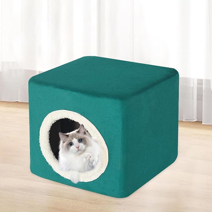 Baoblaze Cat House Cat Bed for Hideaway Furniture Sturdy Covered Cat Bed Cave Pet Condo for Cats Exercising Sleeping, Dark Green