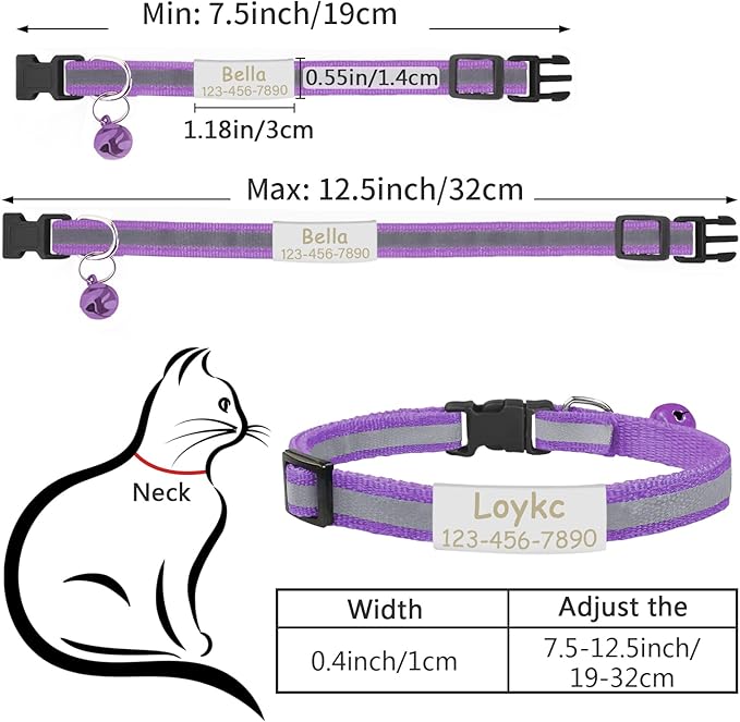 CAMAL Cat Collar with Name Tag, Reflective Cat Collar Breakaway for Kitten Puppy, Personalized Cat Collar, Adjustable 7.5"-12.5" (Yellow)