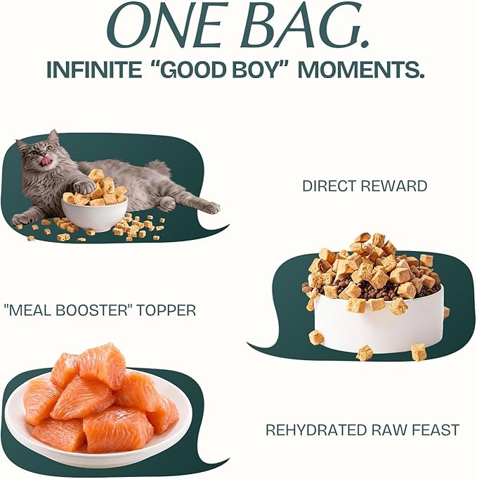 Freeze Dried Salmon Cubes Cat & Dog Treats for Training, Healthy High Protein Limited Single Ingredient Pet Food Snacks for Small, Medium, and Large Dogs Cats (Raw Salmon Cubes, 10oz)