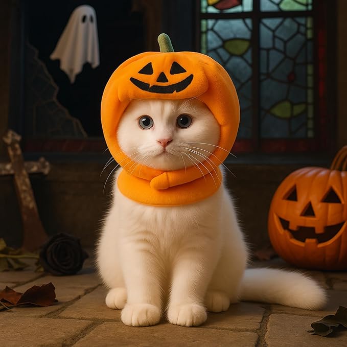 3 Pcs Pumpkin Cat Hats & 2 Pcs Bow Tie Set,Halloween Costume for Cats,Halloween Party Cosplay Dress Up Photo Props