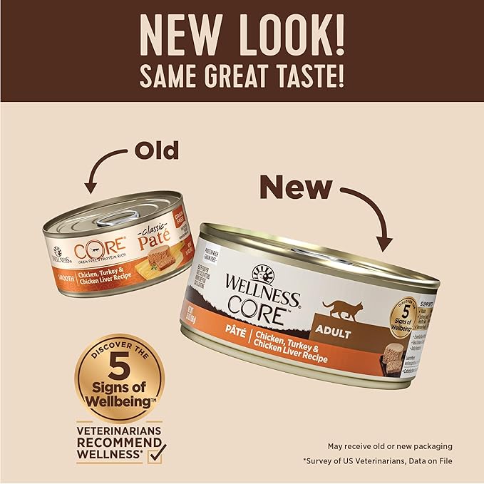 Wellness CORE+ Pate Adult Canned Wet Cat Food for Indoor Cats, Natural, Protein Rich, Grain Free, Chicken Recipe, 5.5 oz, Pack of 12 Cans