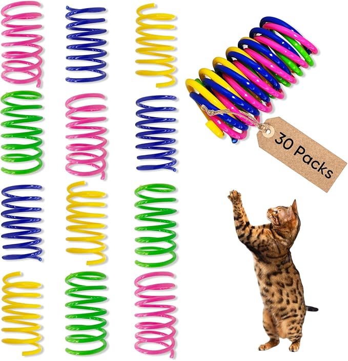 Cat Toys for Indoor Cats, 30 Pack Interactive Cat Spring Toys, Durable Colorful Plastic Spiral Springs for Kitten Hunt, Swat and Bite, Bulk Cat Toys