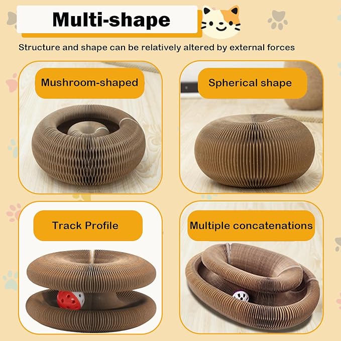 Kitty Kurlz Cat Toys Magic Organ Cat Scratcher Shape Shifting Cat Toy with Catnip Balls Cat Puzzle Toy Accordion Ultimate Interactive Kitten Toys for Indoor Cats