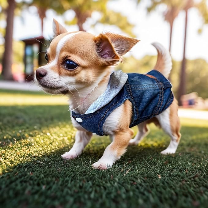 Dog Jeans Jacket with Hooded Denim Pet Coat for Puppy Small Dogs Classic Overalls Male Cat Costumes Washed Vest Clothes Outfit T-Shirts(Hoodie Small)