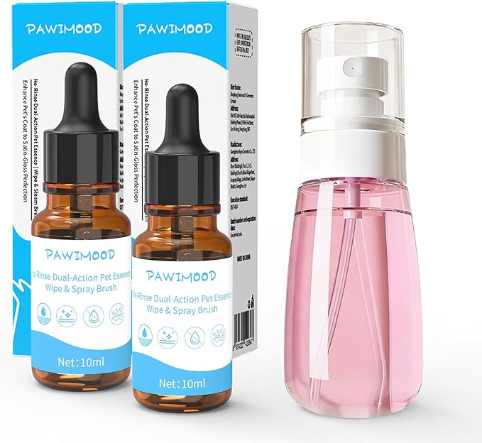 2 Pack No-Rinse Coat Care Essence for Dogs & Cats | Includes Fine Mist Spray Bottle (60ml/2oz Refillable) to Nourish & Shine | Conditioning Formula Soothes Skin, Pomegranate Scent (Pink)