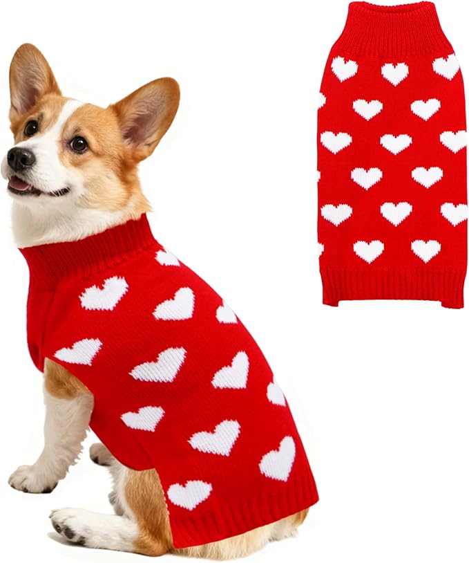 Valentines Dog Sweater, Knit Pet Small Dog Sweater Holiday Valentine’s Day Outfit Clothes for Small Medium Large Dogs Pets (Red, X-Large)