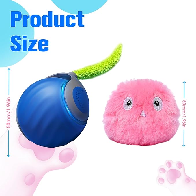 2 Pcs Speedy Tail, Interactive 2.0 Cat Toy Ball for Indoor, Automatic Speedy Sprint Balls and Chirping Ball, Self Play Hunting Rolling Kitty Kitten Catnip Exercise Toys