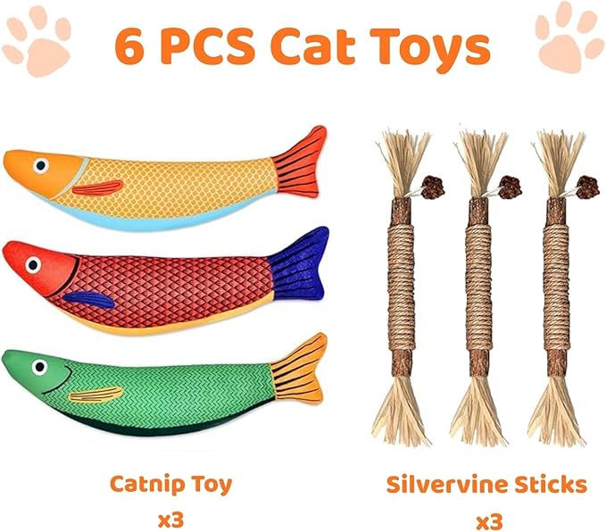 Catnip Toys for Indoor Cats, Interactive Cat Toys with Catnip, Chew Kicker, Cat Chew Toy for Adult Cats & Kitten (6 Pack)