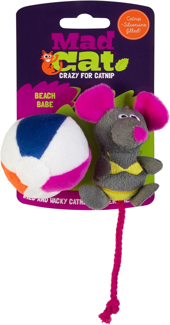 Mad Cat Beach Babe Catnip and Silvervine Plush Soft Cat Toy, Pack of 2