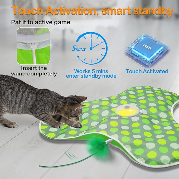 umosis Interactive Cat Toys Rechargeable,Moving Concealed Feathers,Real Mouse Squeaky,Touch Activated Cat Kitten Toy Exercise Toys for Indoor Bored Adult Cats