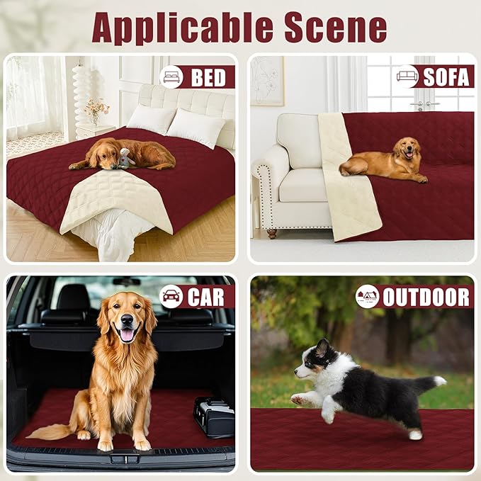 Smiry Waterproof Dog Bed Cover Blanket 30x70, Soft Reversible Pet Blanket, Washable Leakproof Cats Dogs Couch Cover for Sofa, Couch, Furniture, Wine Red/Beige
