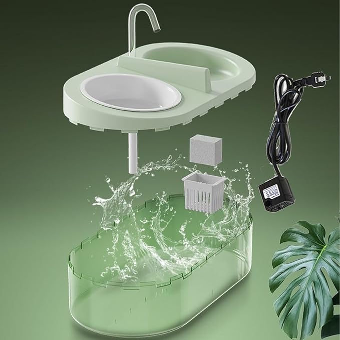 Cat Fountain Water Bowl Stainless Steel, 2 in 1 Automatic cat Feeder for Pets Dogs, Puppies, Kittens (Green, S)