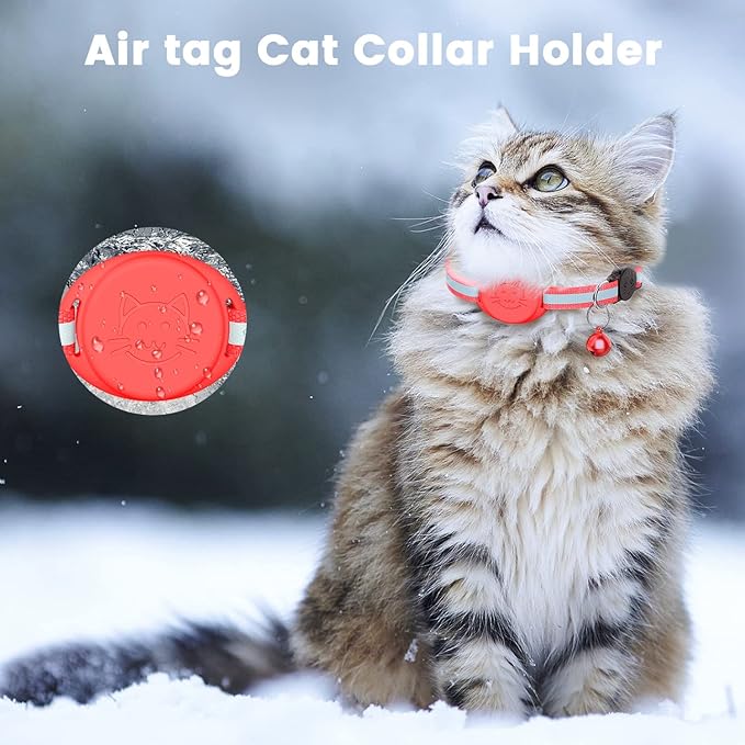 Upgrade Airtag Cat Collar, Reflective Kitten Cat Collar with Bell and Airtag Holder Compatible with Apple Airtags