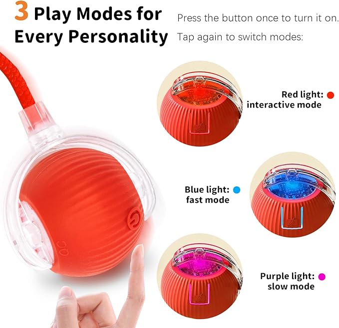 Interactive Cat Toys for Indoor Cats Smart Automatic Ball Rolling for Bored Kitten Pet Upgraded Speedy Moving Chase Dogs Toy Mothers Day Gifts Red