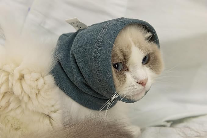 Cat Snood Ear Wrap Protectors Anxiety Relief Ear Cover Hematoma Compression Yellow+Aqua Blue S