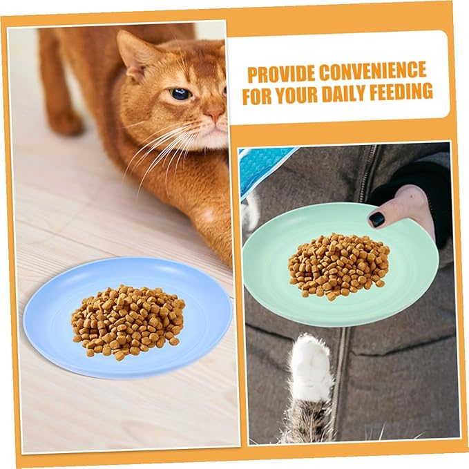 Alipis 4pcs Cat Food Bowls and Shallow Cat Plates Set Plastic 20cm Diameter Suitable for Kittens and Small Short-Legged Pet Feeding and Watering Dish Kit for Home Use
