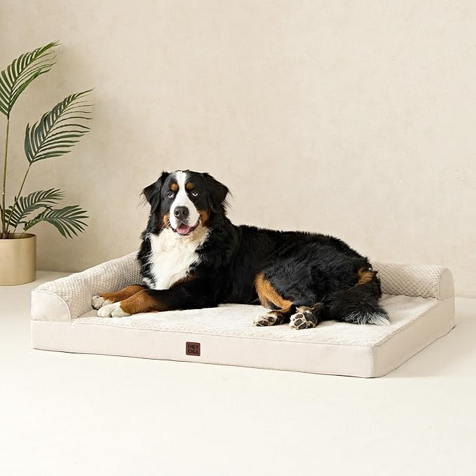 EHEYCIGA Extra Large Dog Bed Othorpedic, Memory Foam XL Dog Bed with Washable Removable Cover, Waterproof Pet Sofa Couch XLarge Size Dogs with Nonskid Bottom, 44x32x6.5, Beige