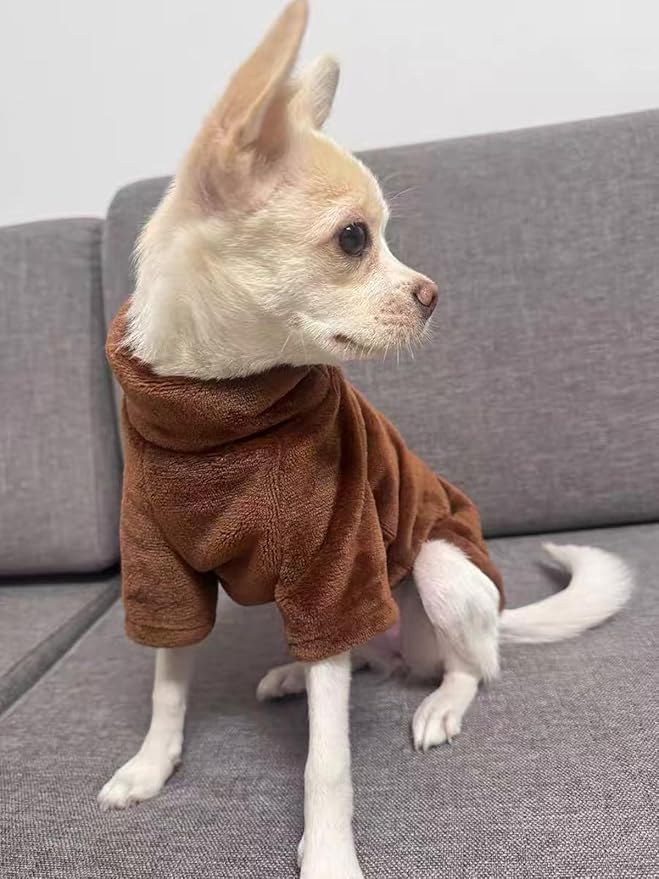 Sphynx Cat Clothes Winter Turtleneck Soft Coral Fleece Cat Clothes Thicken Warm Pajamas Coat for Hairless Cats and Small Cat Apparel with Sleeves (Brown Coffee, XXL（12.7-16lbs）)