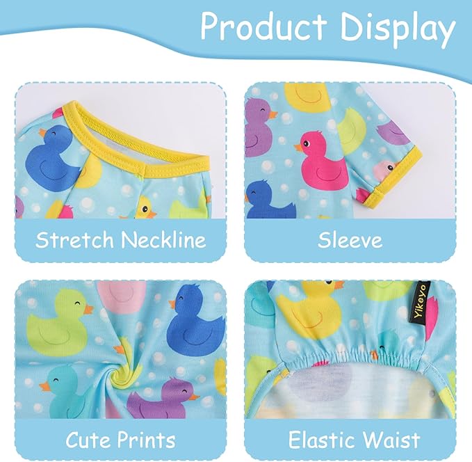 Dog Pajamas Small Sized Boy Girl, Cotton Stretchable Pet Clothes Jammies Puppy Outfits for Dogs Female Male, Spring Summer Doggie Doggy Pjs (Blue Duck, S)