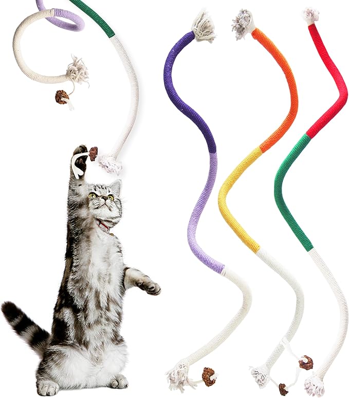 Cat Chew Toys 3PCS Sisal Ropes, Kitten Toys for Indoor Cats Teeth Cleaning Toys for Kitten, Bite Resistant Catnip Toys Interactive Cat Nip Kitty Kicker Toys for All Breeds