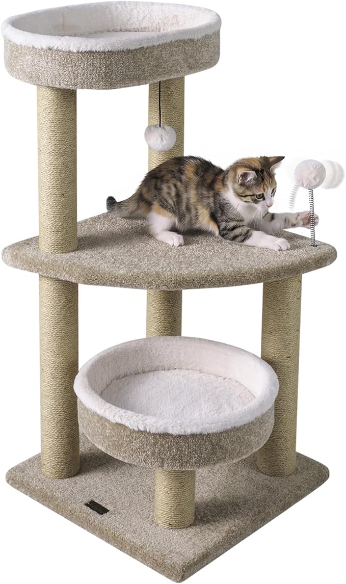 PETSITE 36-inch Modern Cat Tree, Multi-Level Cat Tower with Scratching Posts, 2 Comfy Cat Beds, Interactive Hanging Ball, and Spring Toy, Ideal for Indoor Cats and Kittens