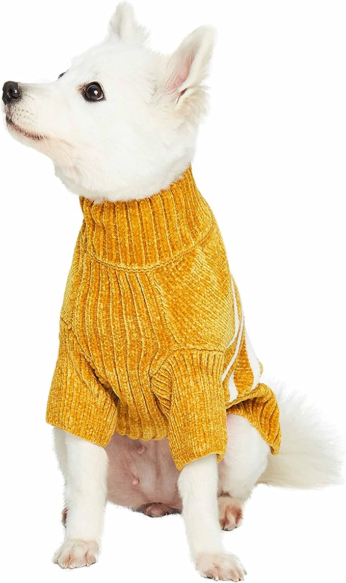 Blueberry Pet Cozy Soft Chenille Classy Striped Dog Sweater in Mustard, Back Length 14", Cat Sweater, Small Dog Sweater