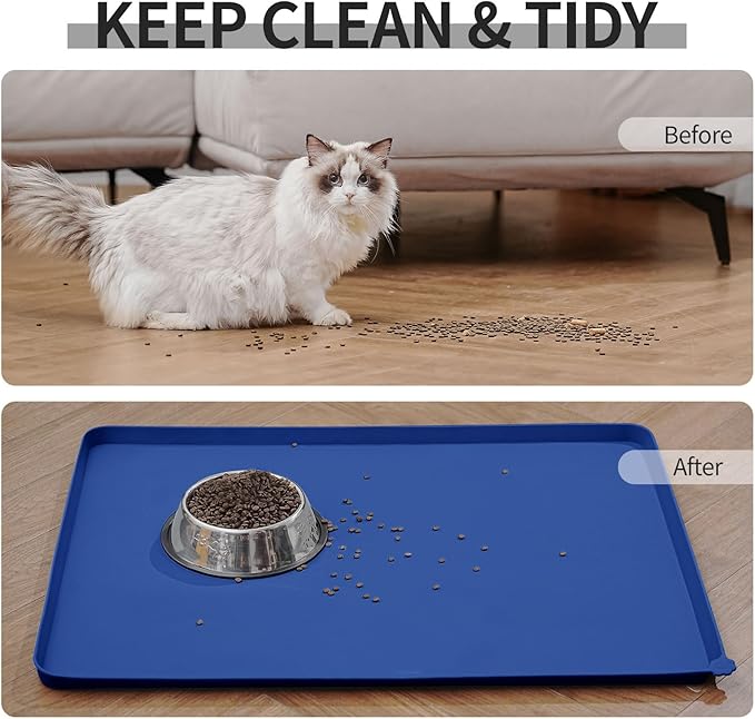 Reopet Waterproof Pet Feeding Mat, Non-Slip Silicone Placemats for Dog Cat Food and Water Bowl, High Raised Edges to Prevent Spills and Protect Floors