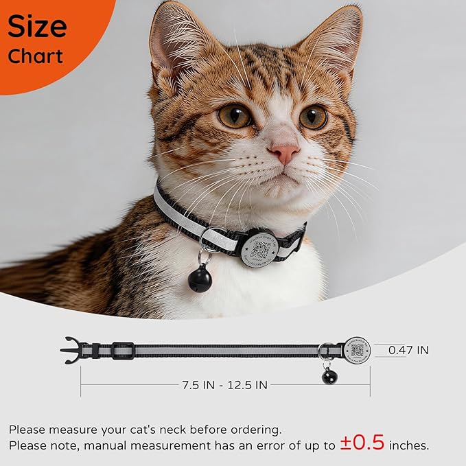 2 Pack Breakaway Cat Collar with Safety Bell & Reflective Strips | QR Code ID Tag & Name Plate | Adjustable for Kittens Black&Blue