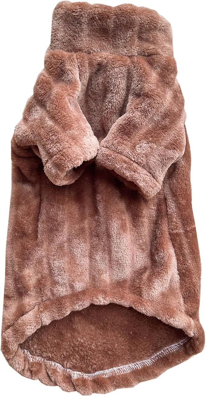 Turtleneck Sweater for Sphynx Cat Soft Coral Fleece Cat Clothes Thick Winter Warm Outfit Coat for Hairless Cats and Small Dogs Apparel with Sleeves (Brown, XL (9-13 lbs))