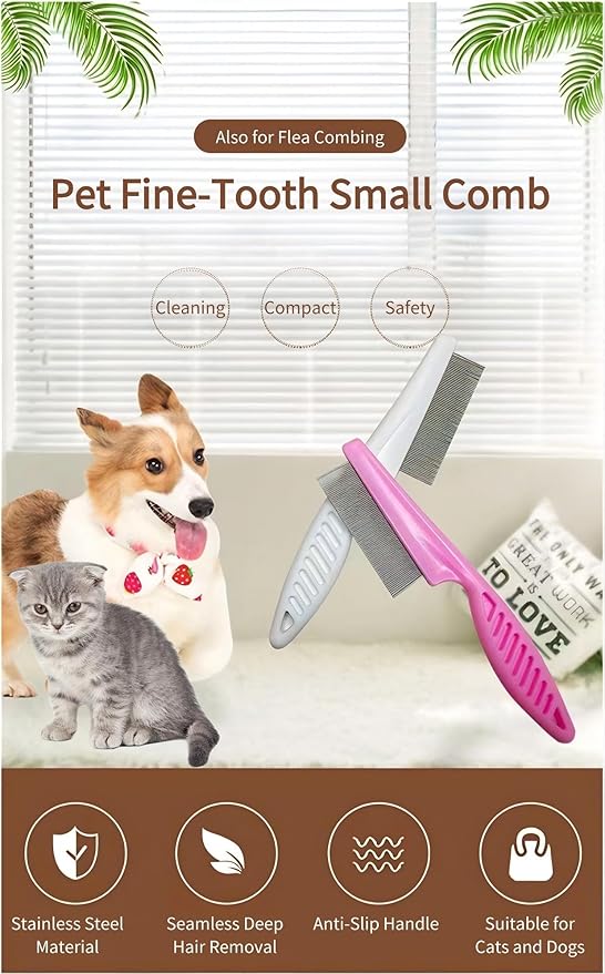 2Pack Cat comb,dog comb, Pet Comb Grooming Tool for Cats,Dogs and Rabbits white
