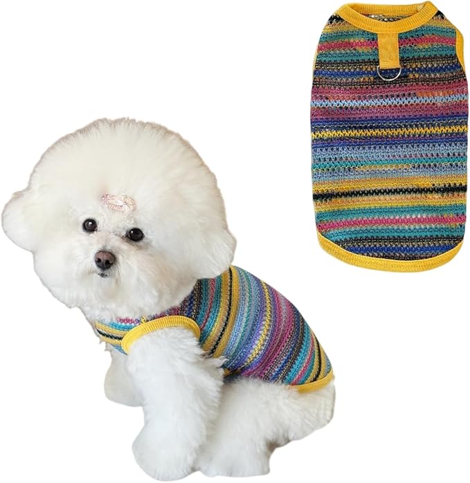 Colorful Openwork Knitted Dog & Cat Clothes - Stylish Pet Tank Top & Skirt for Small Dogs, Cats, Puppies & Kittens, Breathable Comfortable Cozy Pet Clothing