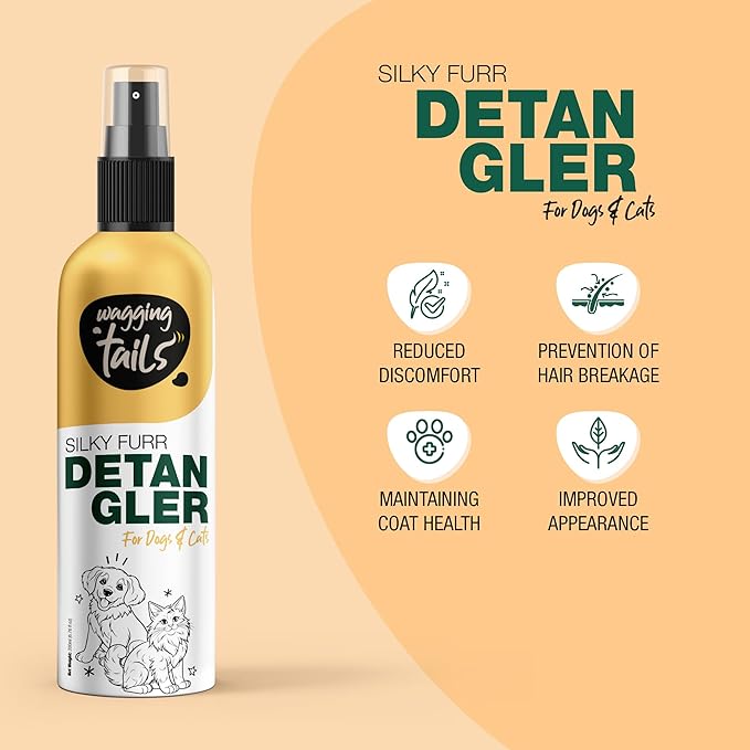 Wagging Tails Silky Furr Pet Detangler Spray for Dogs & Cats|All Coat Type|Anti-Breakage & Shine Booster|Professional Grooming Oil-Based Serum|200ml