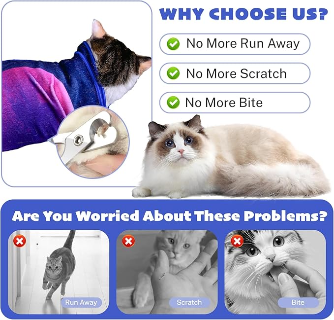31.5" Cat Wrap for Grooming Cat Pets Rabbit Cats Wrap for Cutting Nails Cat Restraint for Nail Clipping Self Adhesive Blanket Restraint Clothes for Cats