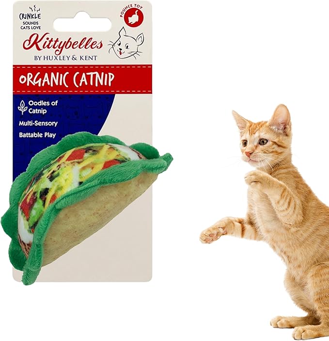 Huxley & Kent Plush Cat Toy - Interactive Catnip Toy for Cats & Kittens - Soft with Crinkle & Catnip - Fun Indoor Play - Taco