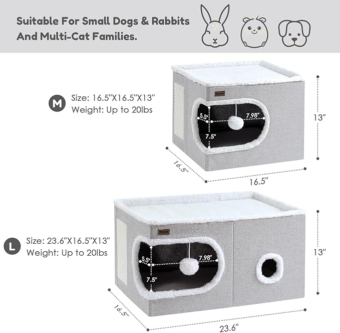 Garnpet Cat Bed for Indoor Cats Cube House, Covered Cat Cave Beds & Furniture with Scratch Pad and Hideaway Tent, Cute Modern Cat Condo for Multi Small Pet Large Kitten Kitty, Navy