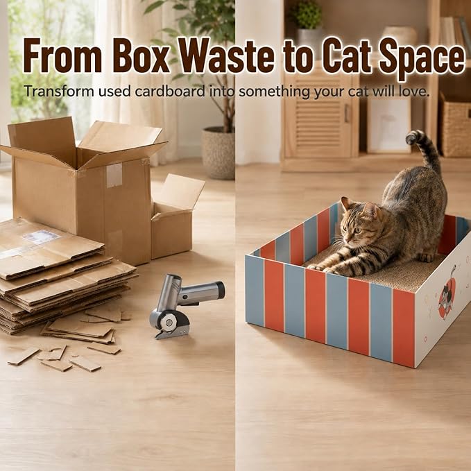 DIY Cat Scratcher Box Kit with Electric Cardboard Cutter – Turn Shipping Boxes Into Fresh Cat Scratch Pads, Reusable Cardboard Cat Scratching Bed for Indoor Cats, Make Your Own Refills at Home