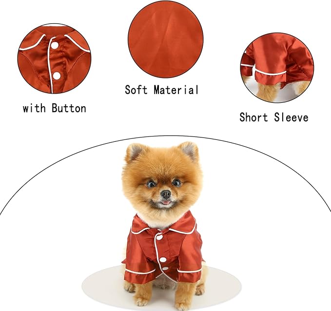 PAIDEFUL Soft Faux Silk Sleepwear for Small Dogs Cats Lapel Doggie Loungewear Lightweight Breathable Puppy Pajamas PJS Two-Legged Pet Shirt Clothes Summer Chihuahua Apparel Button Up,Burgundy,5XL
