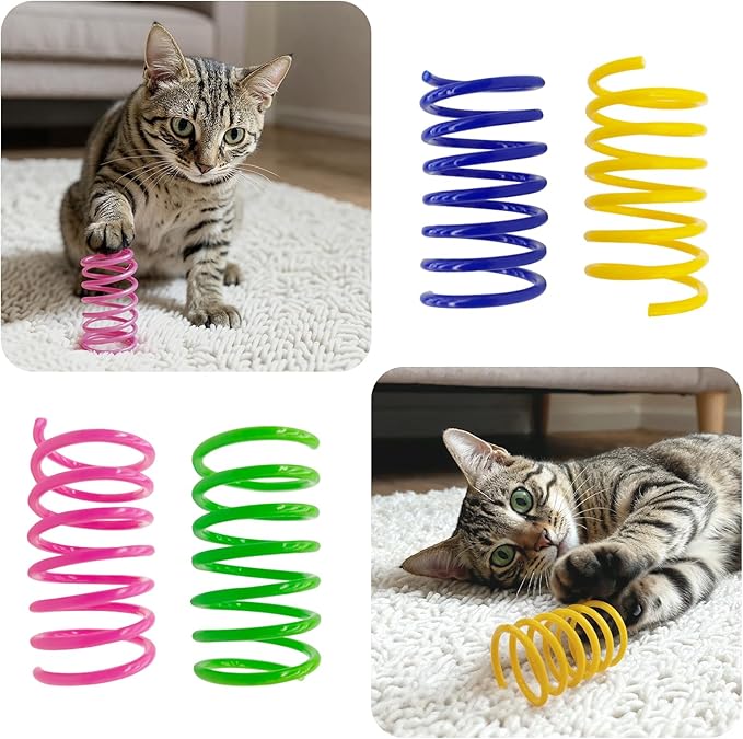 Cat Spring Toys, 12 Pack Cat Spiral Springs for Indoor Cats, Colorful & Durable Plastic Spring Coils Attract to Swat, Bite, Hunt, Interactive Toys for Kittens