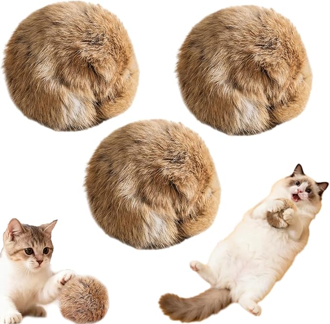 Rabbit Fur Ball Cat Toy, Soft Fluffy Cat Toy Ball, Furry Catnip Toy Ball Washable & Fun to Chase, for Kicks & Games,for Indoor Exercise & Bonding Cats (3 PCS)