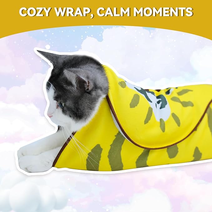 BFNN Cat Grooming Wrap for Cutting Nails, 27.6" Anti-Escape Calming Cat Swaddle Wrap for Medicine, Nail Clipping, Teeth Brushing, Ear Cleaning, Self-Adherent Burrito Restraint, (Tiger Print, L)