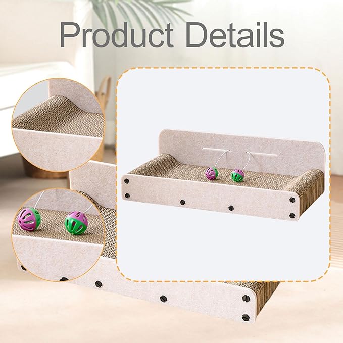 Cat Scratcher Lounge Bed Corrugated Paper Furniture Cute with Interactive Ball Accessory