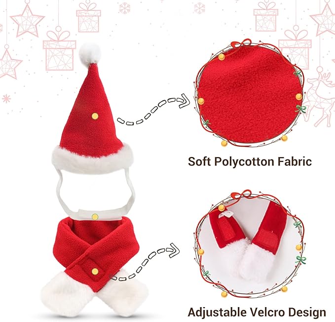 NAMSAN Christmas Cat Hats Costume, Santa Hat with Red Scarf for Cats Small Dogs, Rabbit Christmas Hat Outfit, Small Xmas Apparel for Statue Decoration
