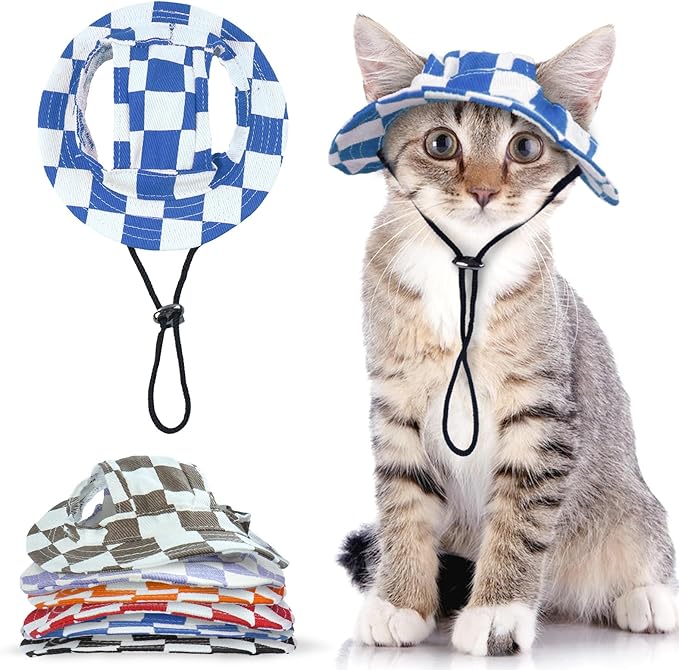 QBLEEV Cat Hats for Cats Only, Sphynx Hat with Ear Hole, Kitten Headwear Mini Sun Sombrero Caps, Summer Cat Cowboy Hats, Pet Chihuahua Sunscreen Baseball Outdoor Climbing Cap Birthday Party