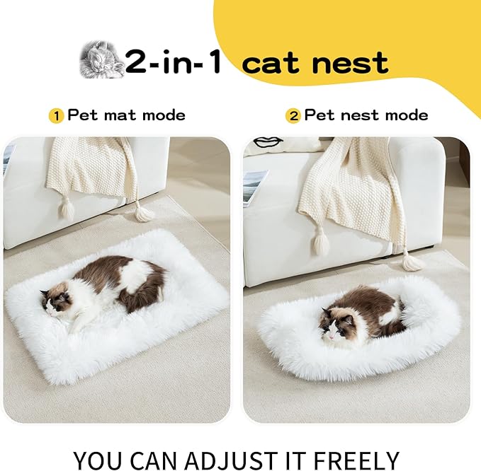Dog Cat Bed Mat 19.6x31.4 inch, Washable Soft Plush Faux Fur Fluffy Puppy Pad Blanket for Indoor Pet Sleep Cushion White