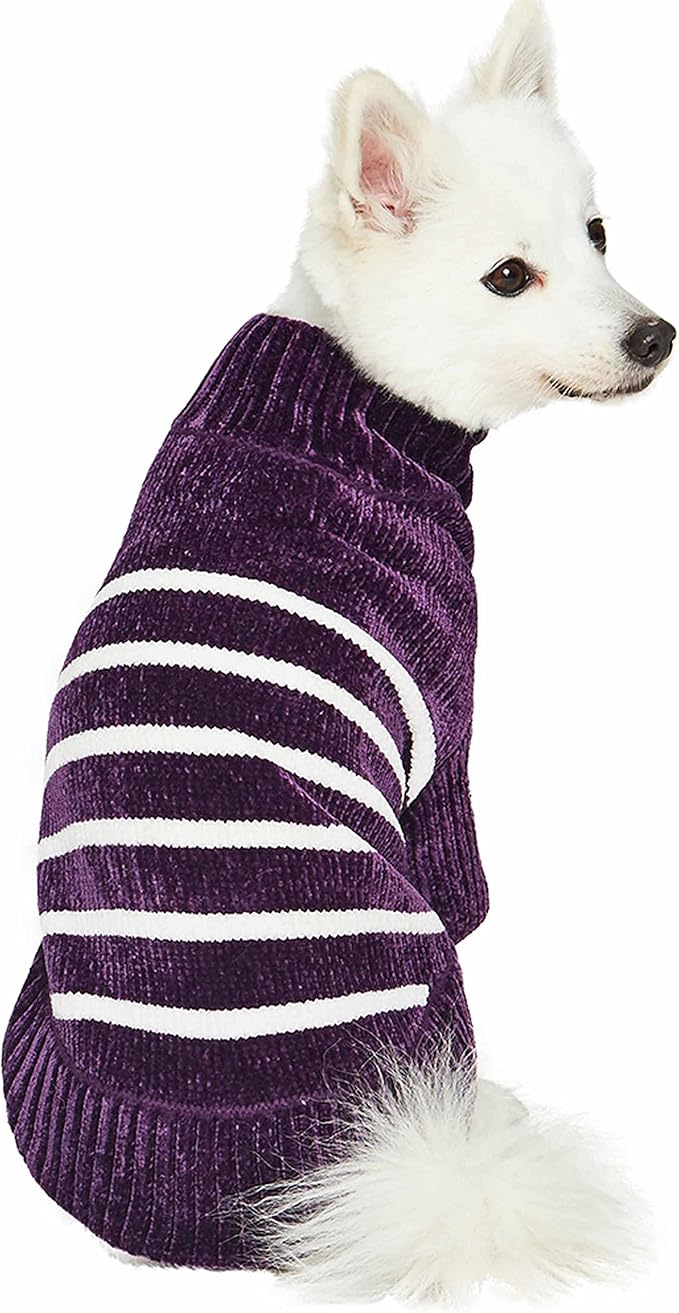 Blueberry Pet Cozy Soft Chenille Classy Striped Dog Sweater in Dark Plum, Back Length 20", Pack of 1 Clothes for Dogs