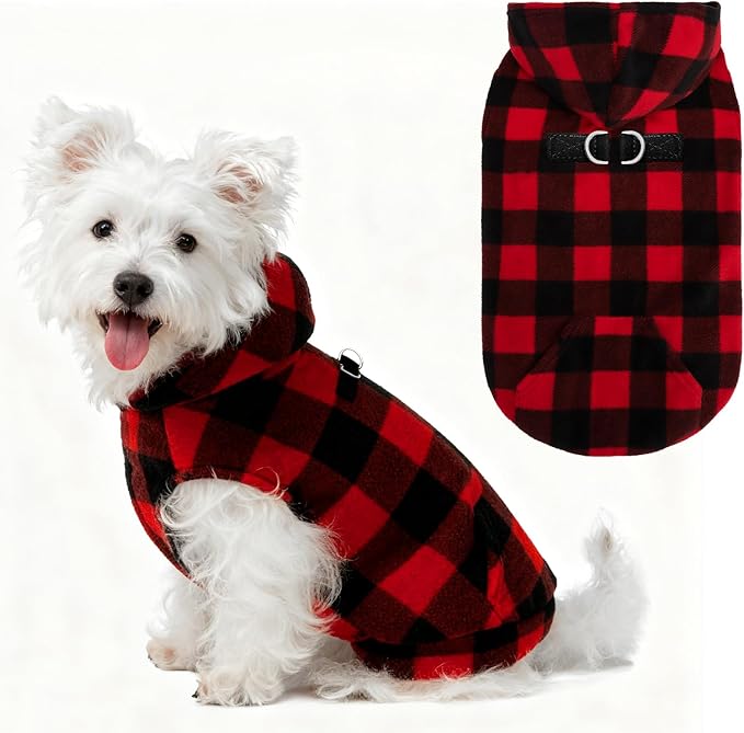 EXPAWLORER Dog Hoodie Fleece Sweater Vest, Plaid Dog Sweatshirt Fall Winter Pet Clothes with Leash Ring, Sleeveless Warm Cozy Puppy Clothing for Cat Small Medium Large Dogs Girl Boy, Checkered XS