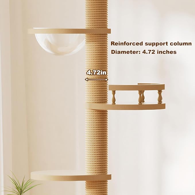 Floor to Ceiling Cat Tree, Cat Tower with Scratching Post, Adjustable Height(98-110 Inch), Large Wood Condo Cave Bed and Hammock, Modern Cat Activity Tree (98-110 Inch)